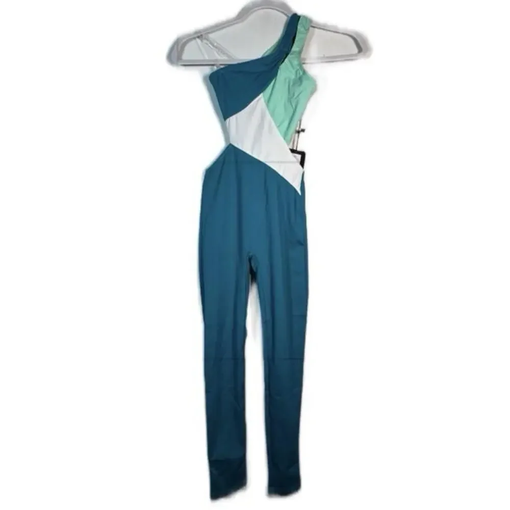Lumi Collective Asymmetrical Colorblock Teal Mint Unitard Dance Gymnastics YM